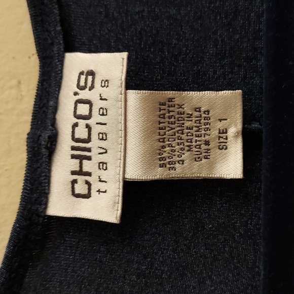 CHICO'S Travelers Non-Wrinkle Navy Pullover Faux Wrap Front Midi Dress - Picture 2 of 9